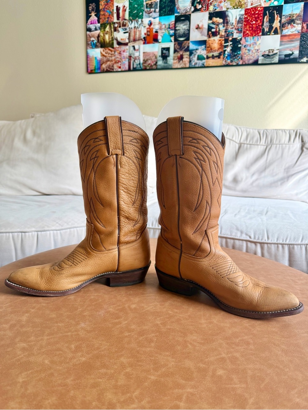 Vintage Frye Heritage Western Cowboy Boots Women’s 9B Tan Pebbled Leather - Picture 6 of 8